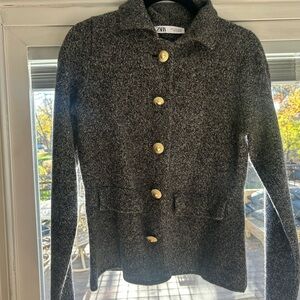 Zara Charcoal Knit Cardigan with Gold Buttons